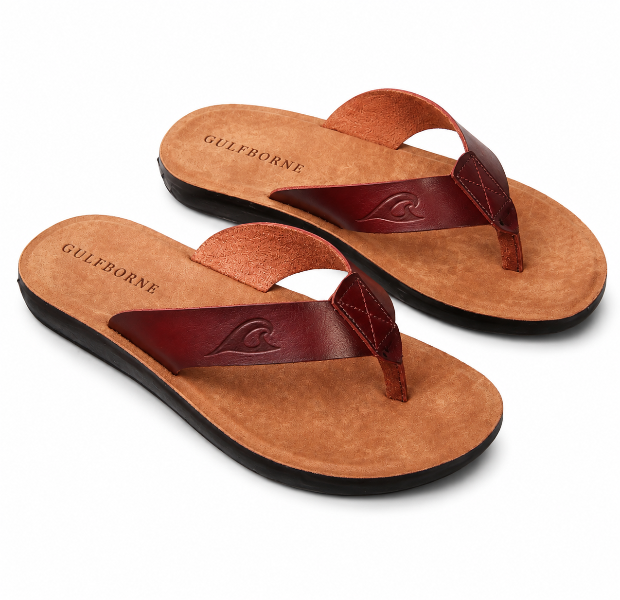 A pair of Gulfborne Jubilee sandals in Mobile Bay Oxblood